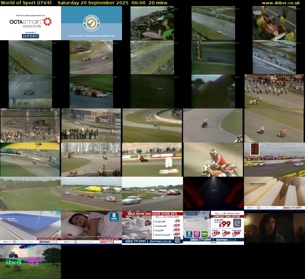 World of Sport (ITV4) Saturday 20 September 2025 06:00 - 06:20