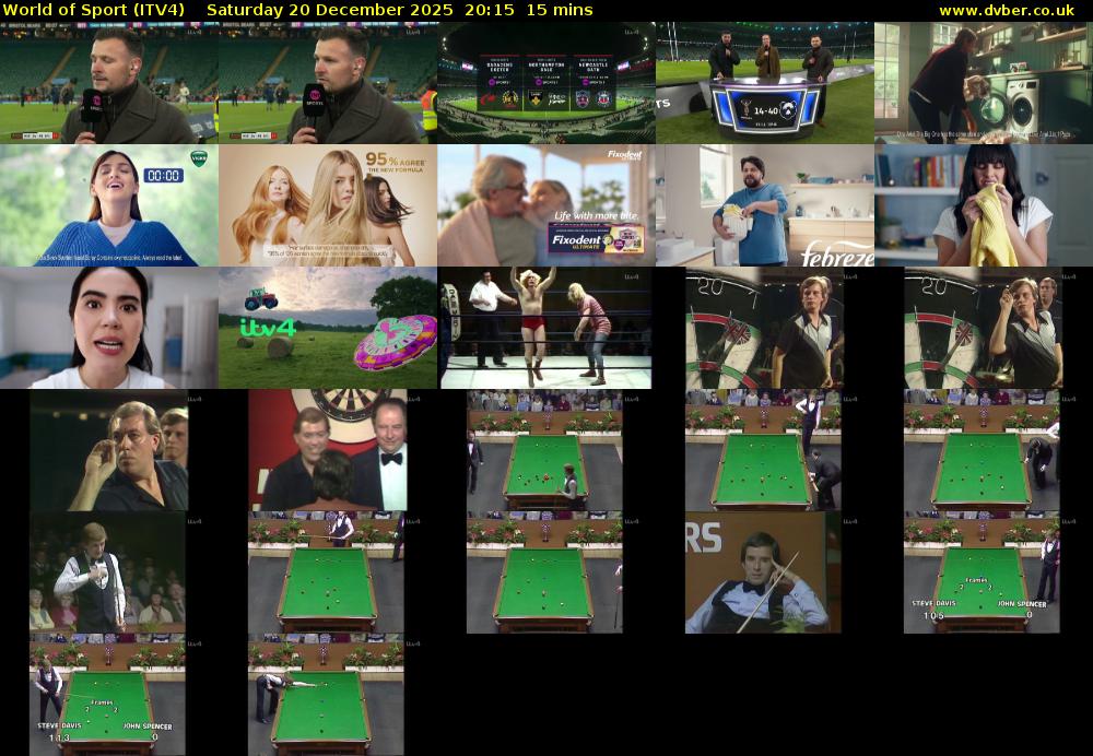 World of Sport (ITV4) Saturday 20 December 2025 20:15 - 20:30