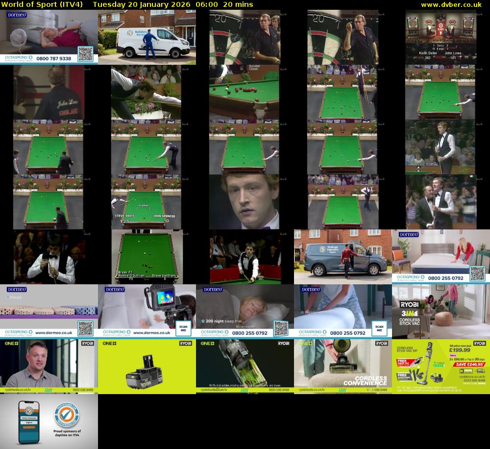 World of Sport (ITV4) Tuesday 20 January 2026 06:00 - 06:20