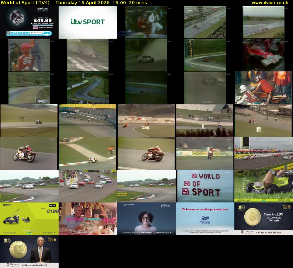 World of Sport (ITV4) Thursday 16 April 2026 16:00 - 16:20