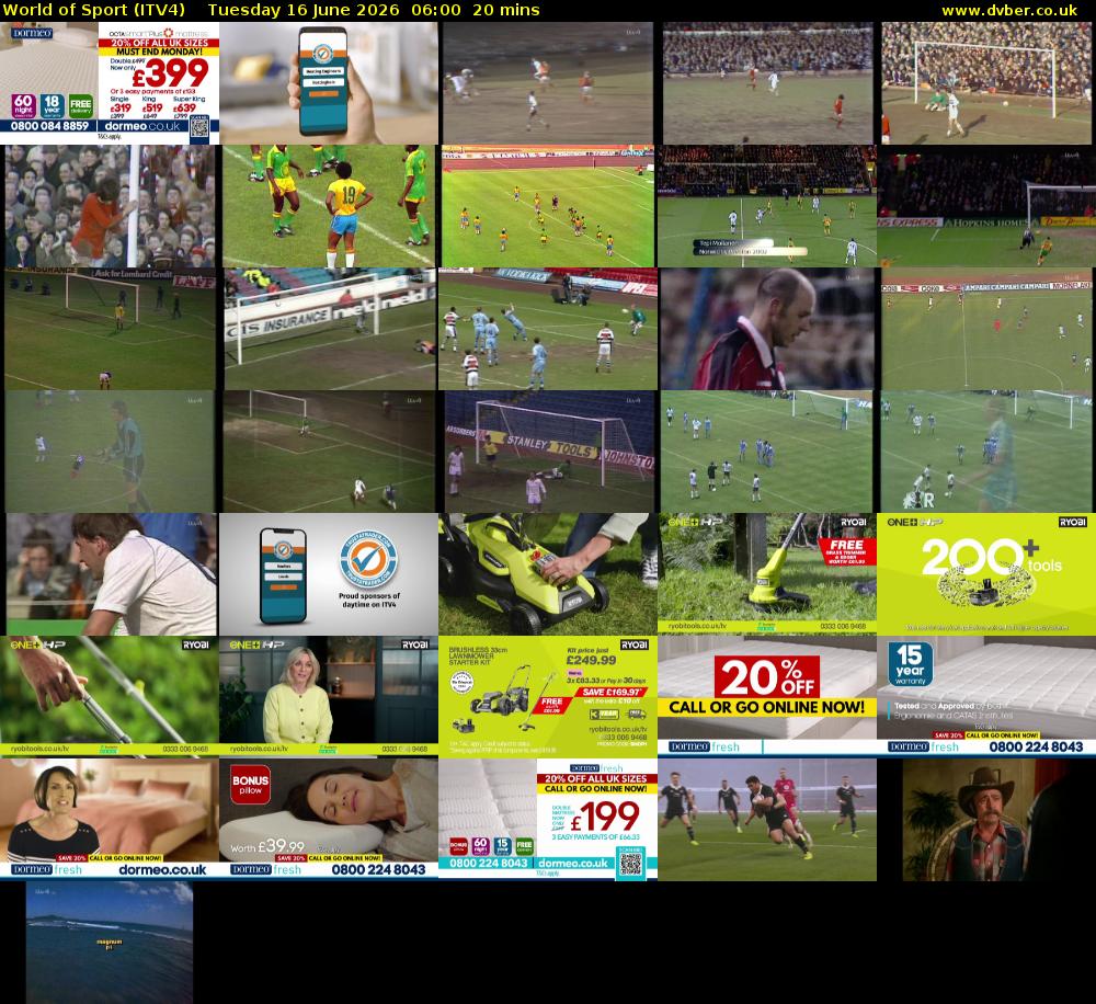 World of Sport (ITV4) Tuesday 16 June 2026 06:00 - 06:20