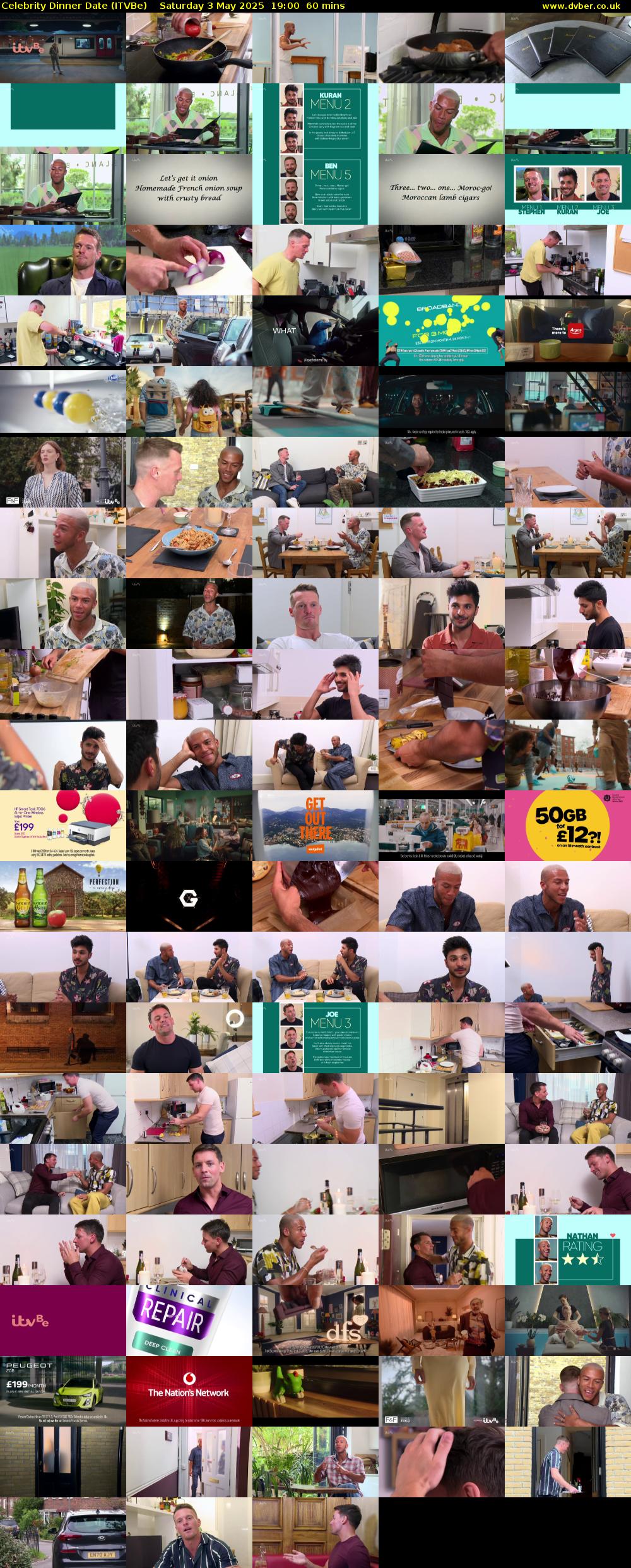 Celebrity Dinner Date (ITVBe) Saturday 3 May 2025 19:00 - 20:00