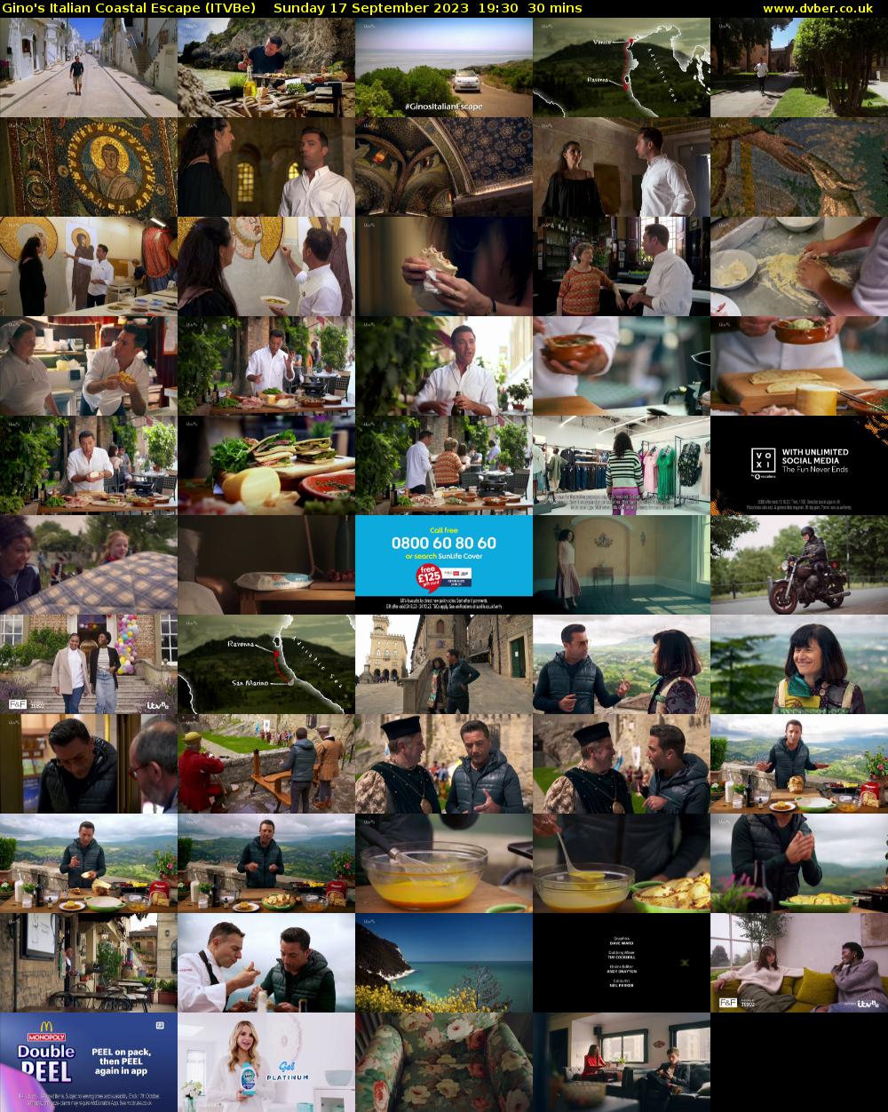 Gino's Italian Coastal Escape (ITVBe) Sunday 17 September 2023 19:30 - 20:00