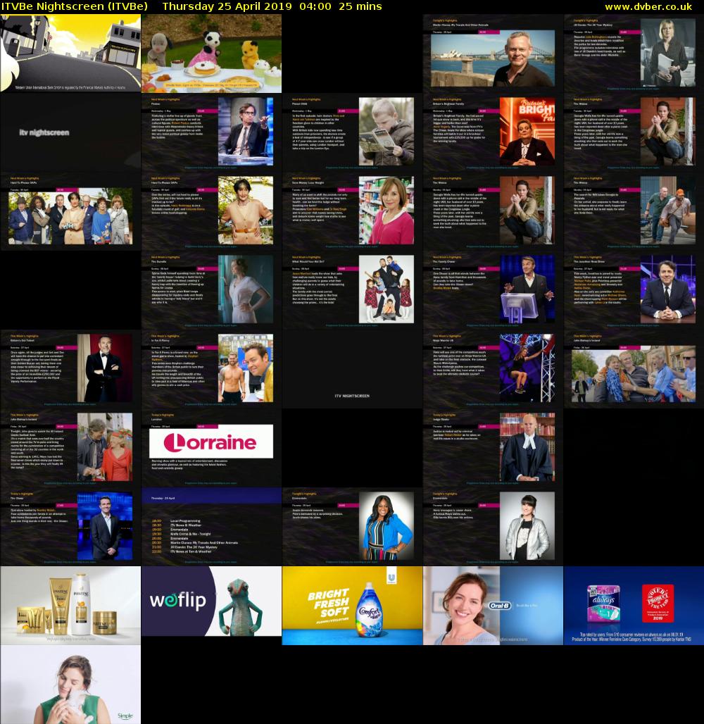 ITVBe Nightscreen (ITVBe) Thursday 25 April 2019 04:00 - 04:25
