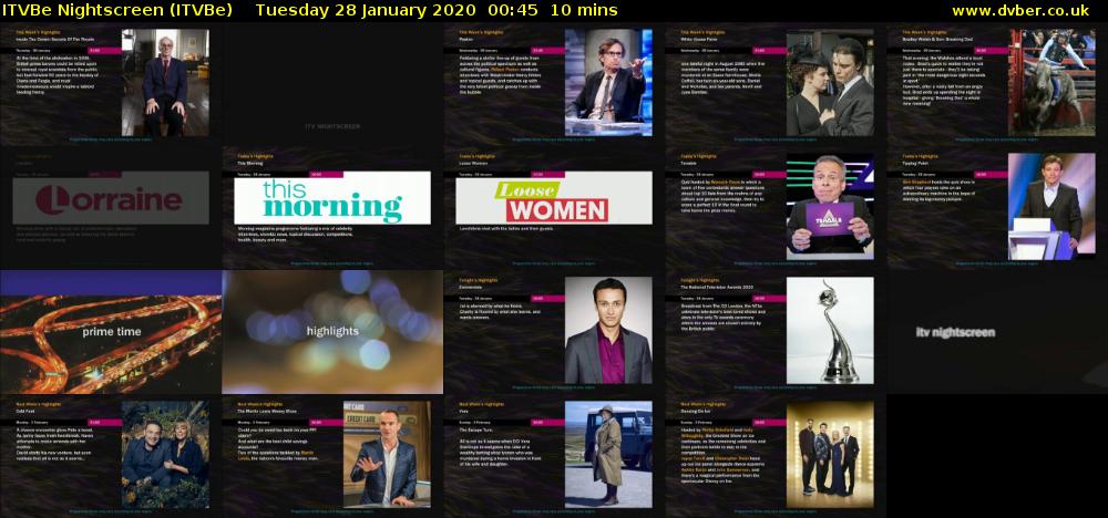 ITVBe Nightscreen (ITVBe) Tuesday 28 January 2020 00:45 - 00:55