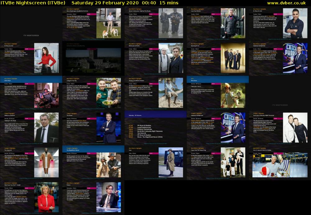 ITVBe Nightscreen (ITVBe) Saturday 29 February 2020 00:40 - 00:55