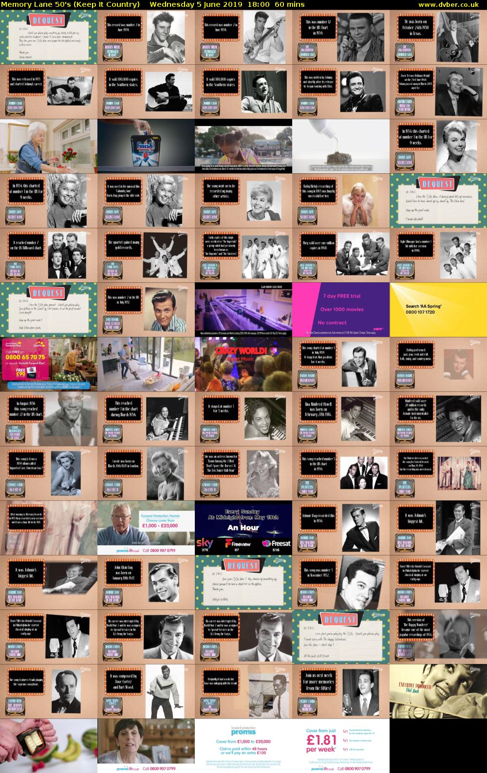 Memory Lane 50's (Keep It Country) Wednesday 5 June 2019 18:00 - 19:00