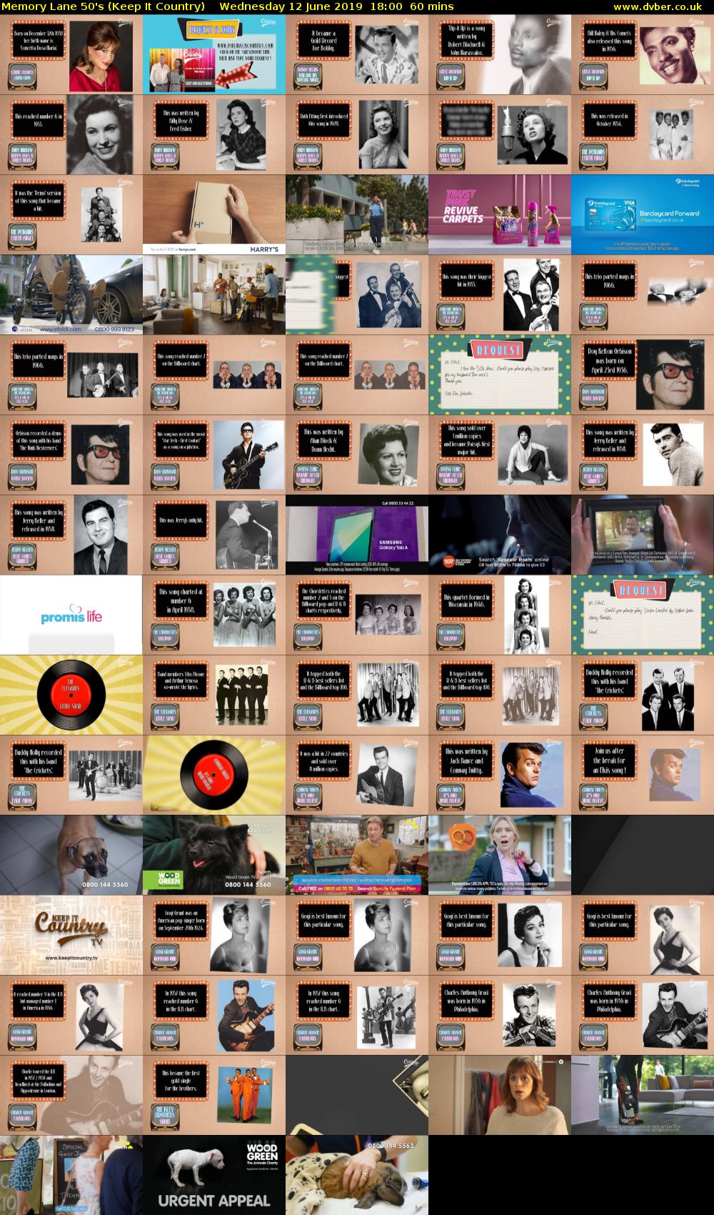 Memory Lane 50's (Keep It Country) Wednesday 12 June 2019 18:00 - 19:00