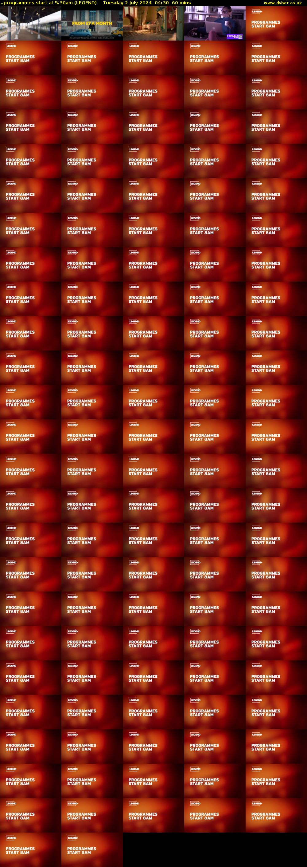 ..programmes start at 5.30am (LEGEND) Tuesday 2 July 2024 04:30 - 05:30