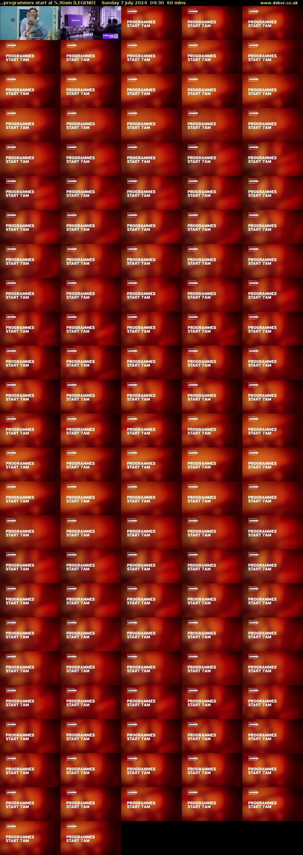 ..programmes start at 5.30am (LEGEND) Sunday 7 July 2024 04:30 - 05:30