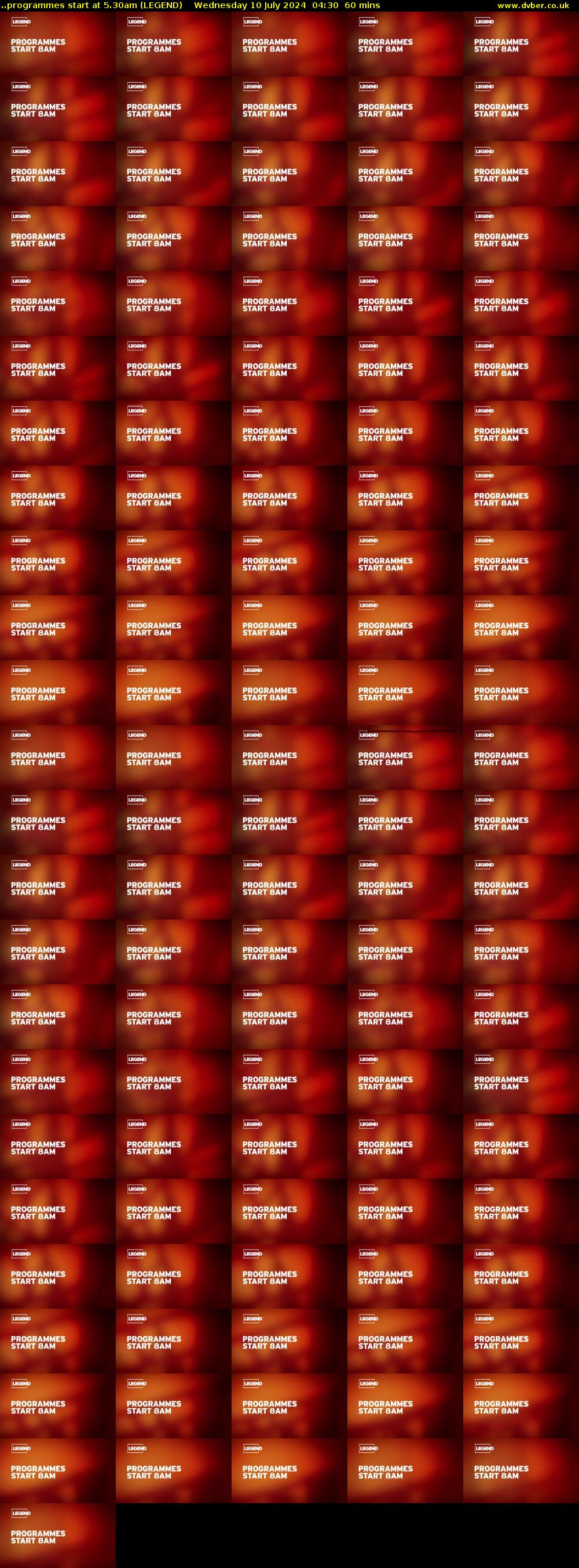 ..programmes start at 5.30am (LEGEND) Wednesday 10 July 2024 04:30 - 05:30