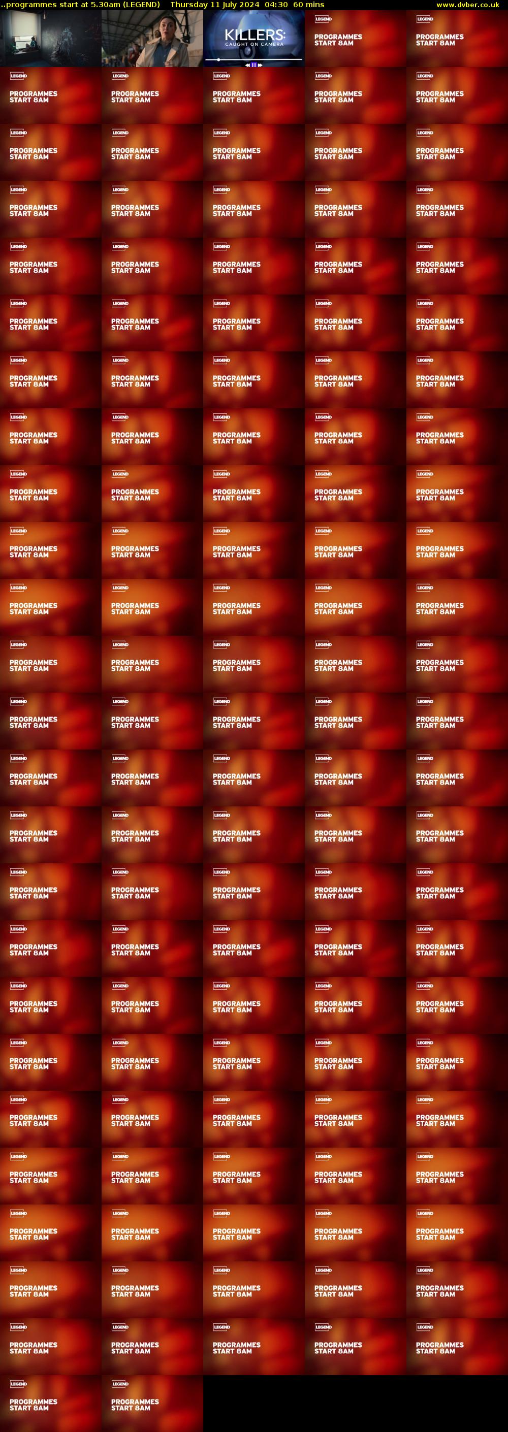 ..programmes start at 5.30am (LEGEND) Thursday 11 July 2024 04:30 - 05:30