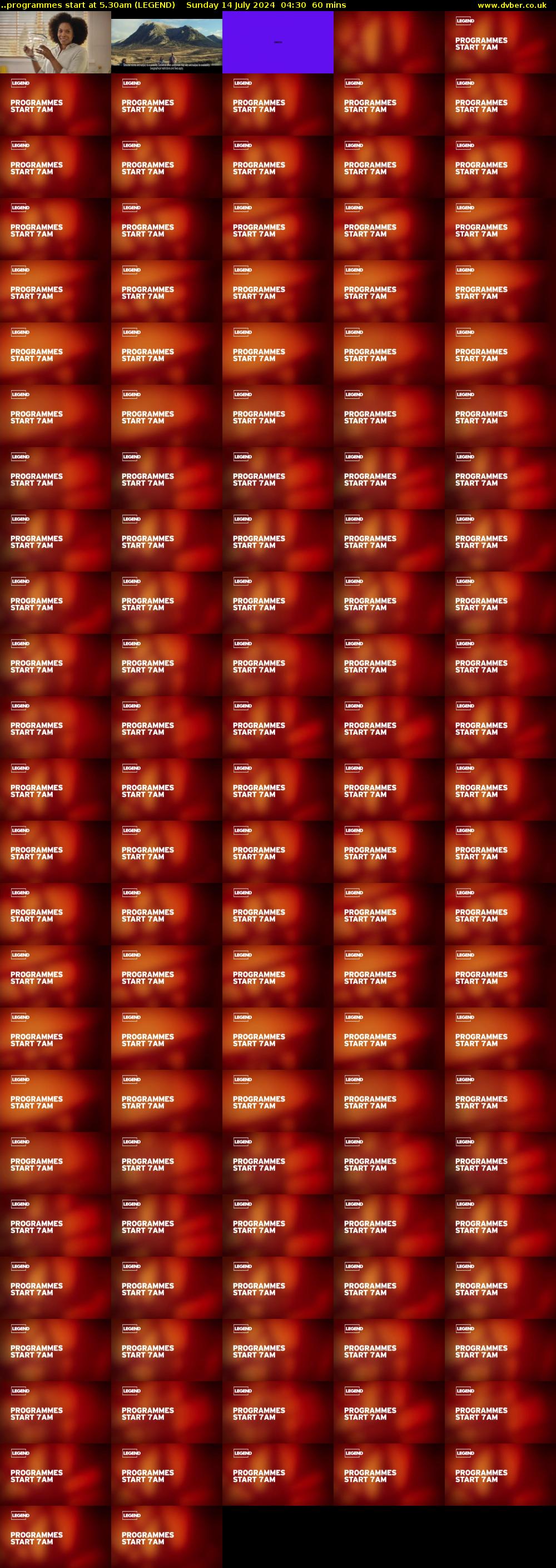 ..programmes start at 5.30am (LEGEND) Sunday 14 July 2024 04:30 - 05:30