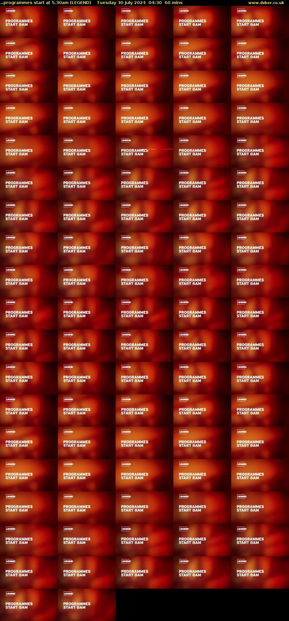 ..programmes start at 5.30am (LEGEND) Tuesday 30 July 2024 04:30 - 05:30