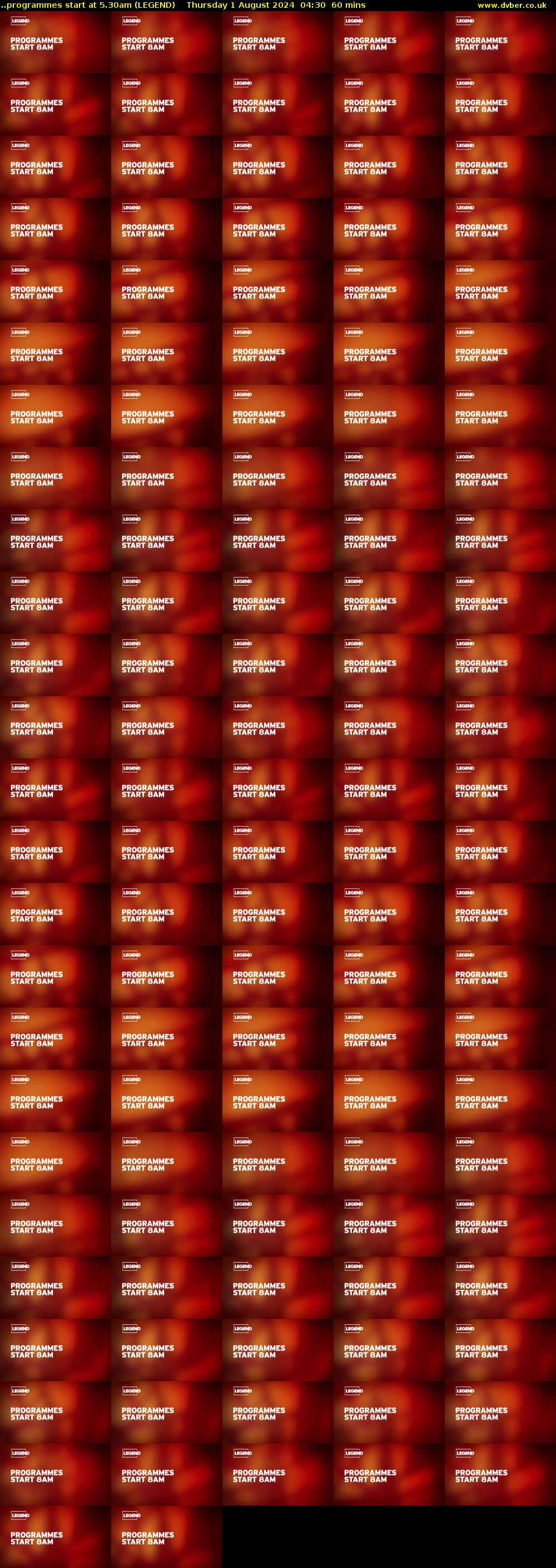 ..programmes start at 5.30am (LEGEND) Thursday 1 August 2024 04:30 - 05:30