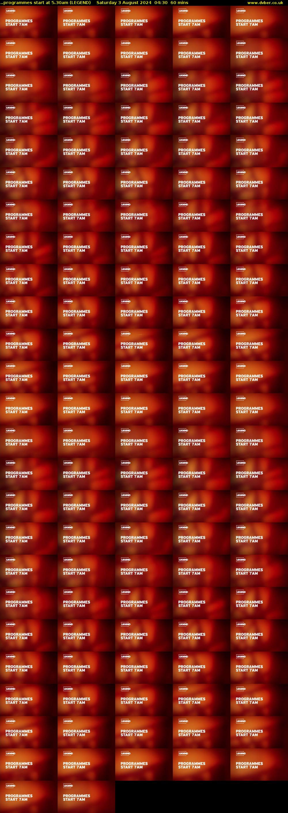 ..programmes start at 5.30am (LEGEND) Saturday 3 August 2024 04:30 - 05:30