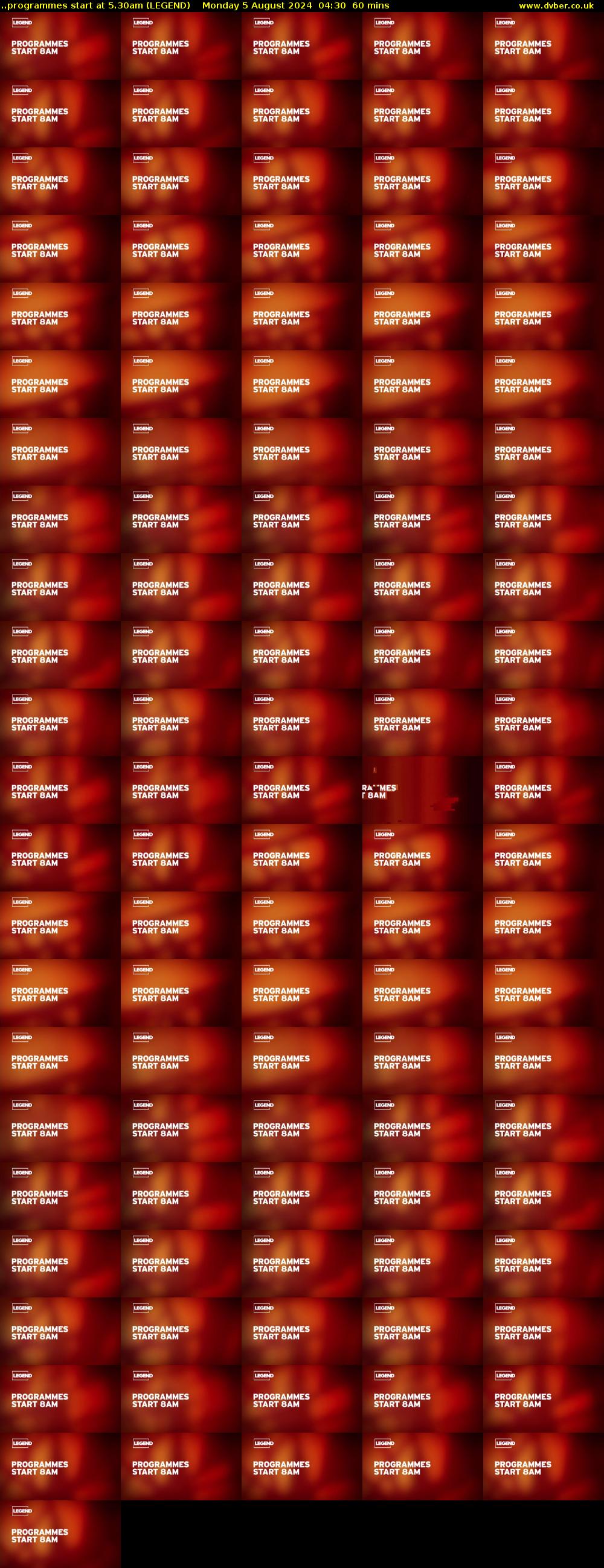 ..programmes start at 5.30am (LEGEND) Monday 5 August 2024 04:30 - 05:30