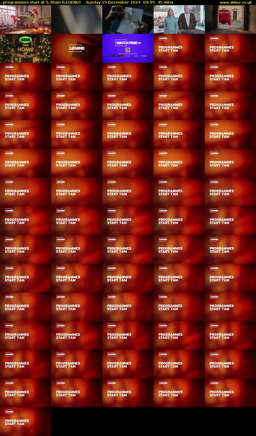 ..programmes start at 5.30am (LEGEND) Sunday 15 December 2024 04:55 - 05:30