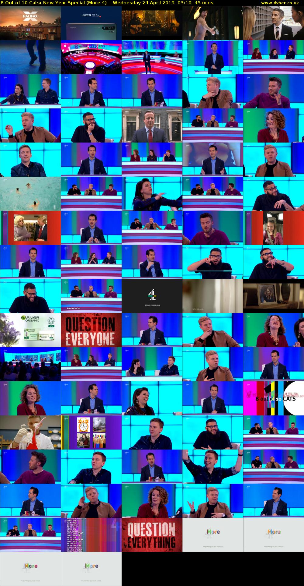 8 Out of 10 Cats: New Year Special (More 4) Wednesday 24 April 2019 03:10 - 03:55
