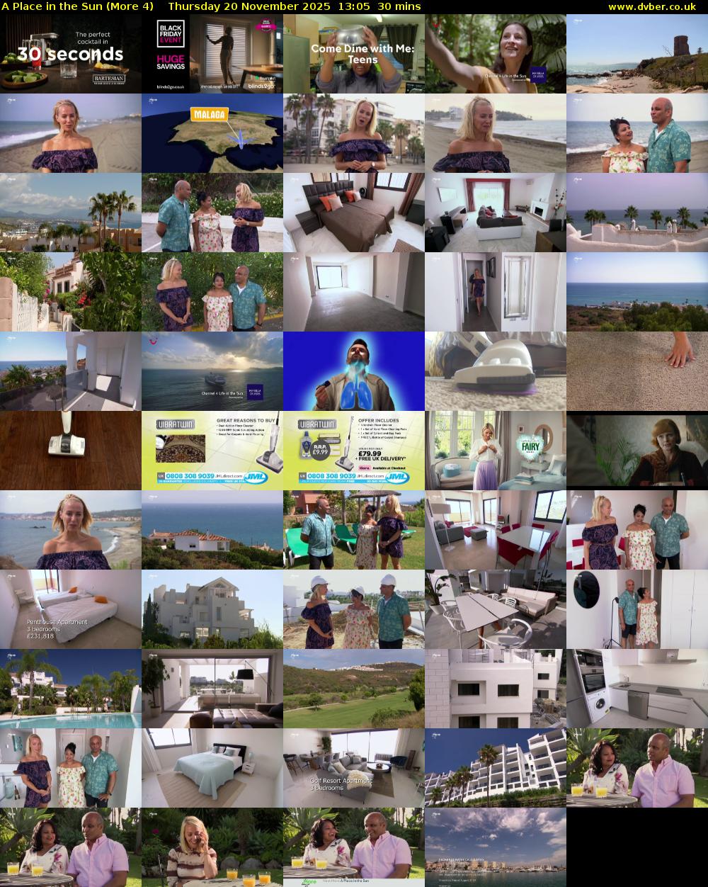 A Place in the Sun (More 4) Thursday 20 November 2025 13:05 - 13:35