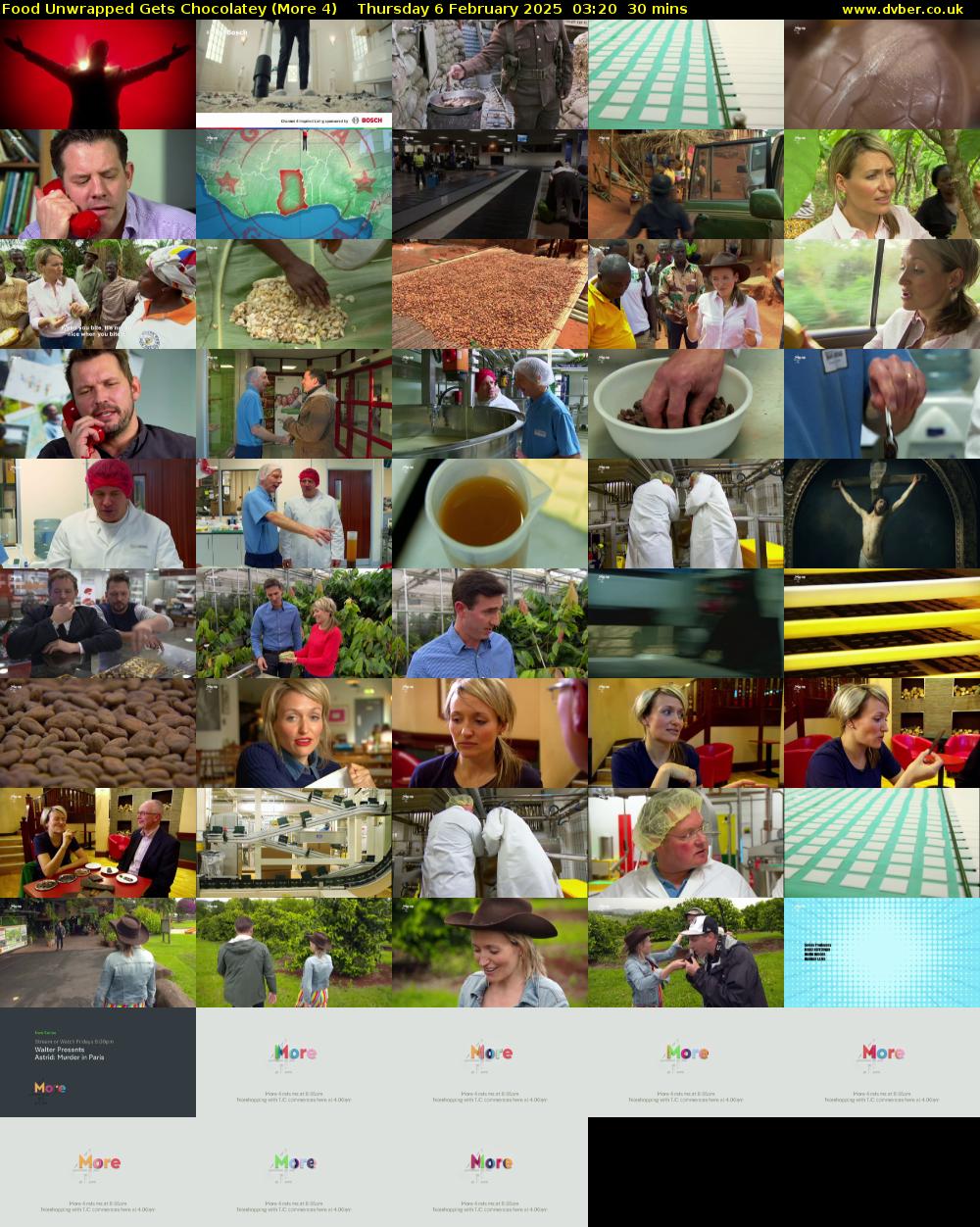 Food Unwrapped Gets Chocolatey (More 4) Thursday 6 February 2025 03:20 - 03:50