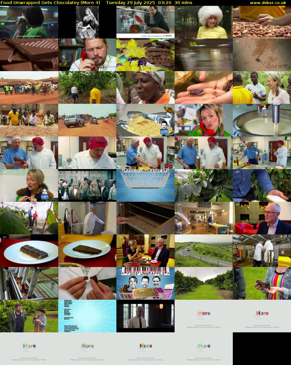 Food Unwrapped Gets Chocolatey (More 4) Tuesday 29 July 2025 03:20 - 03:50