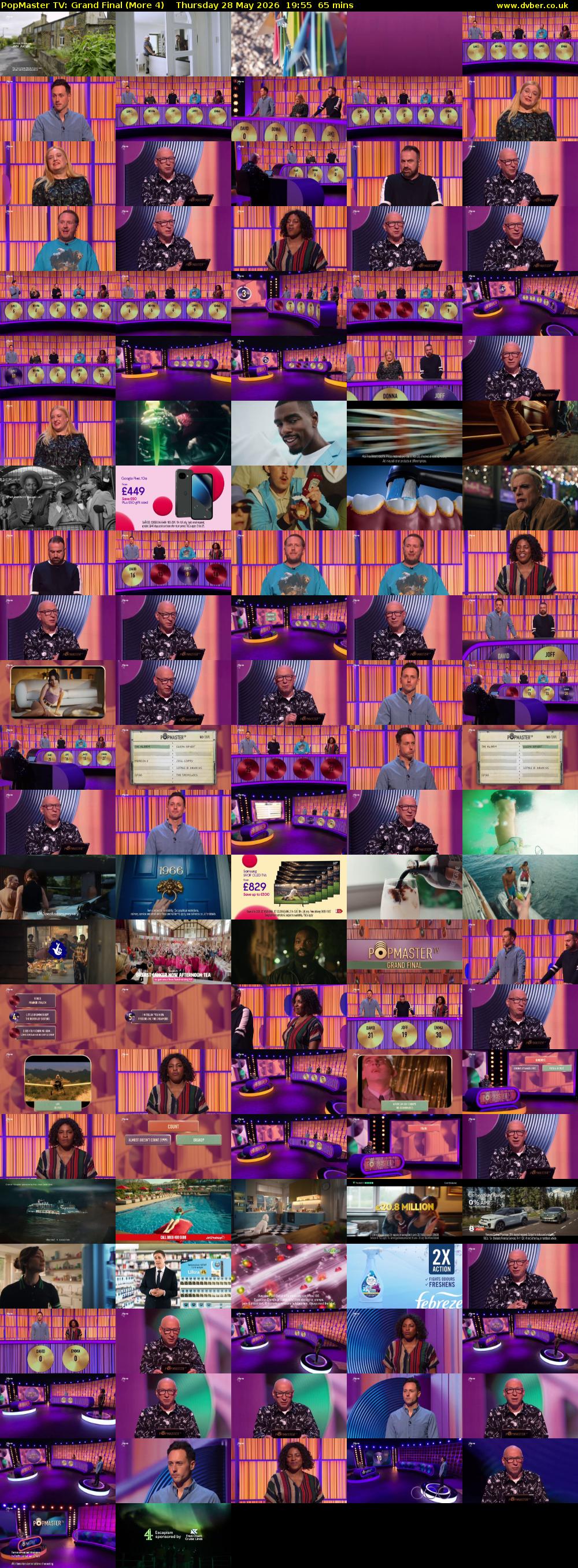 PopMaster TV: Grand Final (More 4) Thursday 28 May 2026 19:55 - 21:00