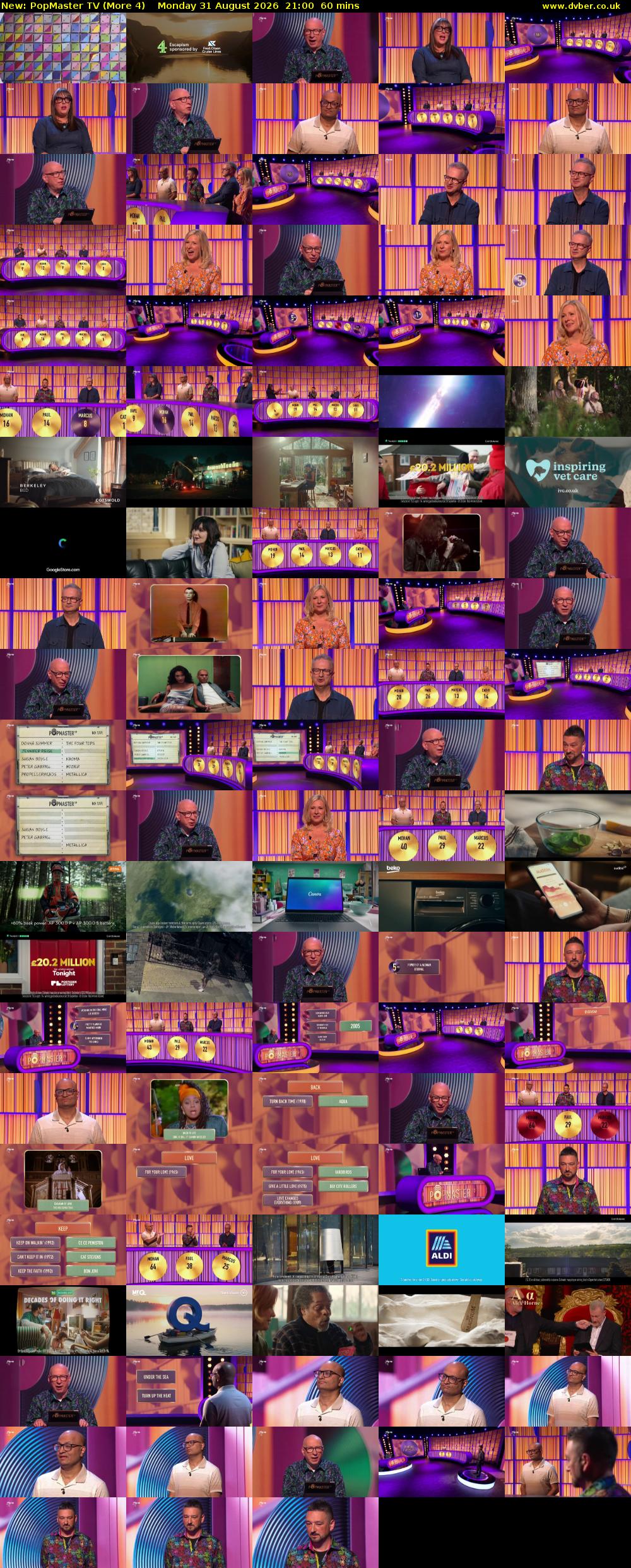 PopMaster TV (More 4) Monday 31 August 2026 21:00 - 22:00