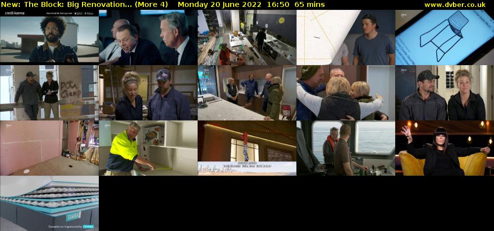 The Block: Big Renovation... (More 4) Monday 20 June 2022 16:50 - 17:55