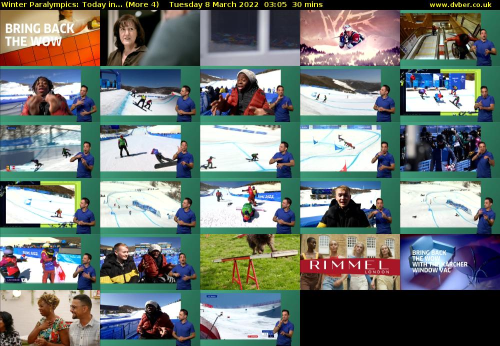 Winter Paralympics: Today in... (More 4) Tuesday 8 March 2022 03:05 - 03:35
