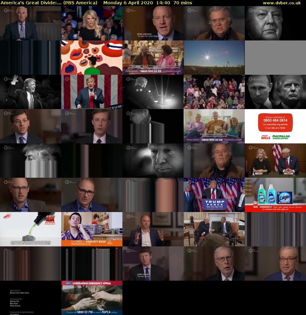 America's Great Divide:... (PBS America) Monday 6 April 2020 14:40 - 15:50