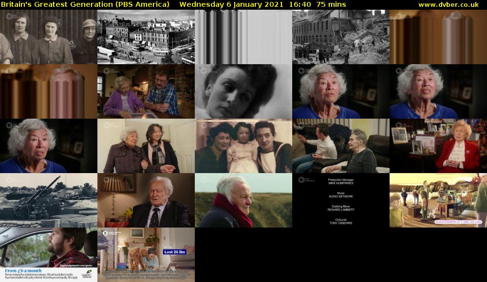 Britain's Greatest Generation (PBS America) Wednesday 6 January 2021 16:40 - 17:55