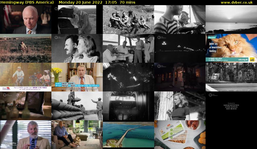 Hemingway (PBS America) Monday 20 June 2022 17:05 - 18:15