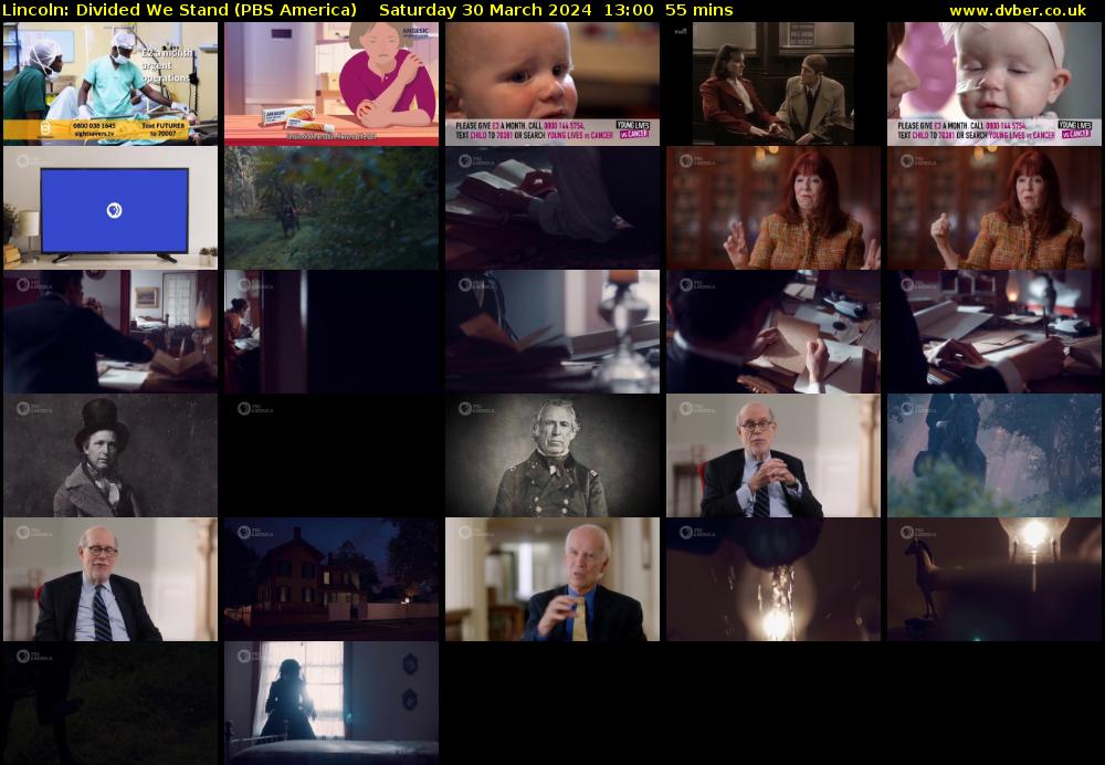 Lincoln: Divided We Stand (PBS America) Saturday 30 March 2024 13:00 - 13:55
