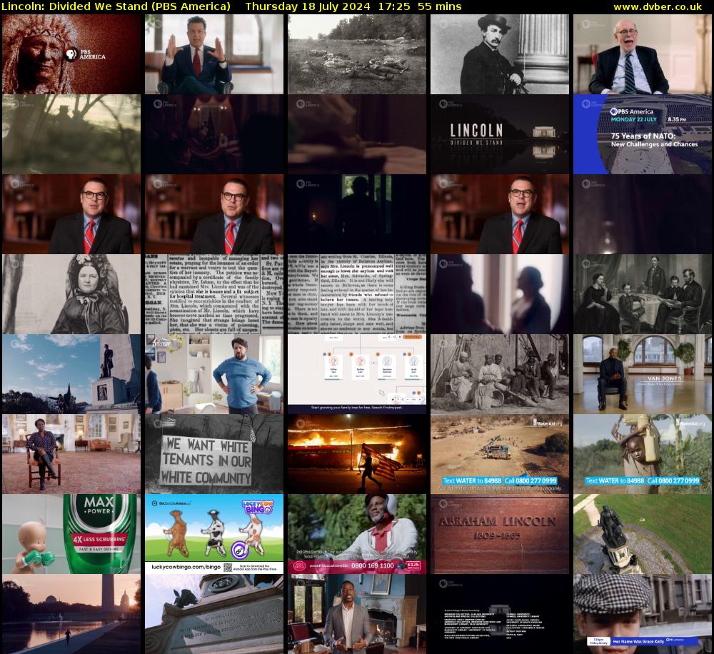Lincoln: Divided We Stand (PBS America) Thursday 18 July 2024 17:25 - 18:20