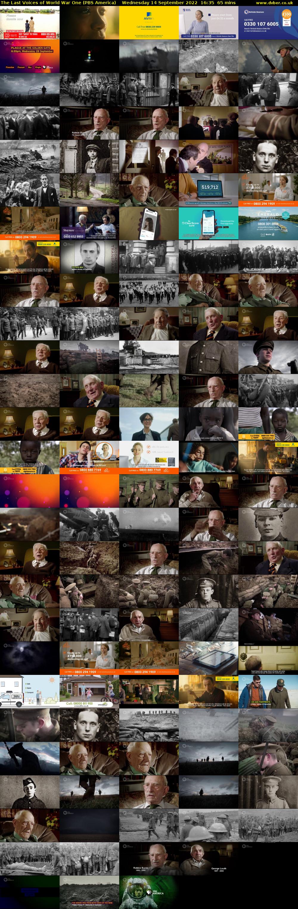 The Last Voices of World War One (PBS America) Wednesday 14 September 2022 16:35 - 17:40