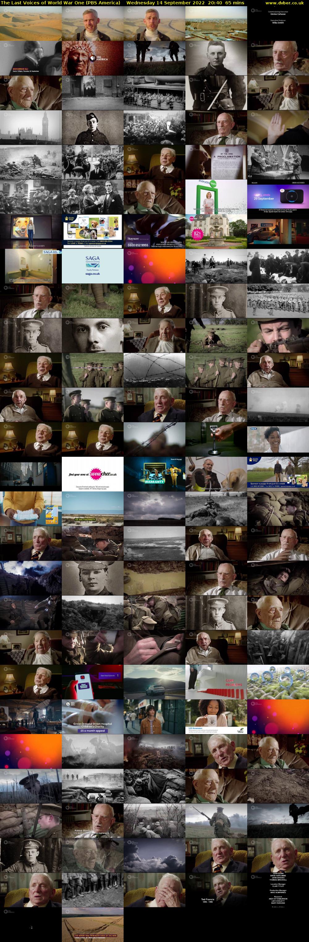 The Last Voices of World War One (PBS America) Wednesday 14 September 2022 20:40 - 21:45