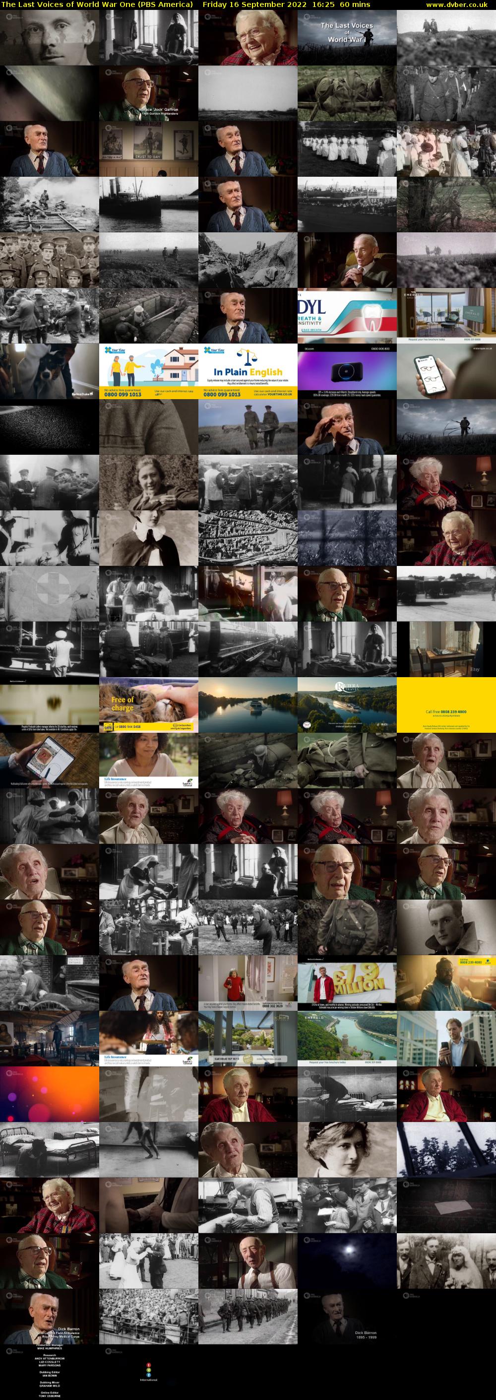The Last Voices of World War One (PBS America) Friday 16 September 2022 16:25 - 17:25