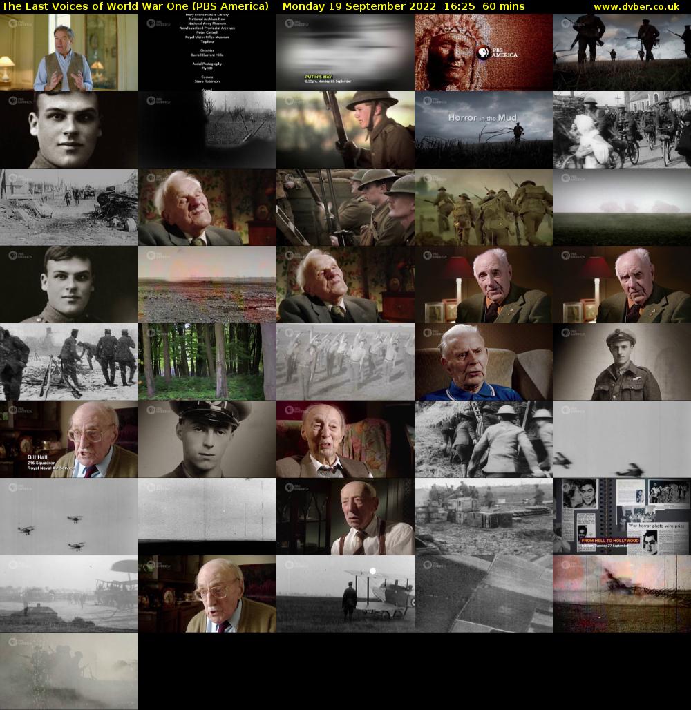 The Last Voices of World War One (PBS America) Monday 19 September 2022 16:25 - 17:25