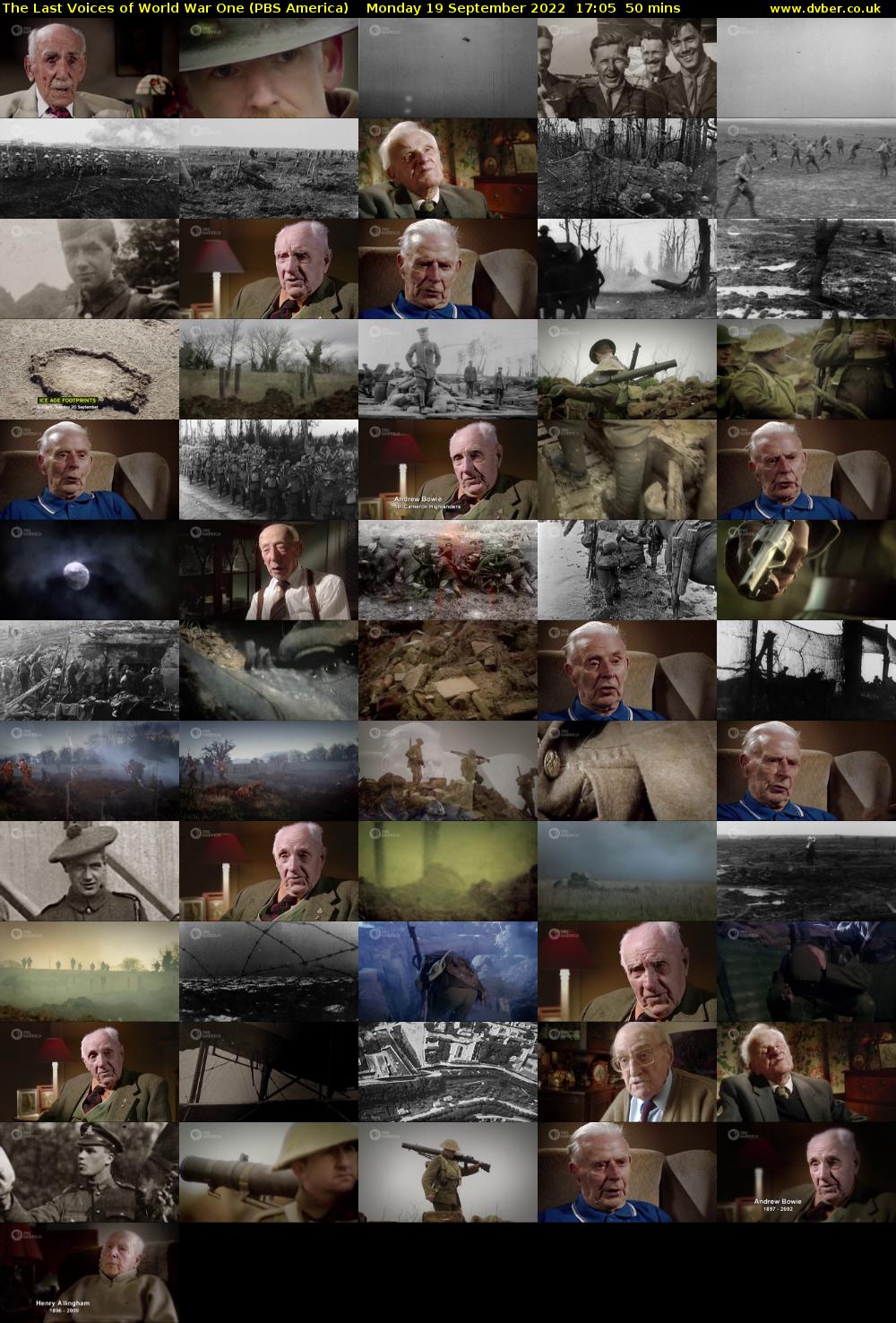 The Last Voices of World War One (PBS America) Monday 19 September 2022 17:05 - 17:55