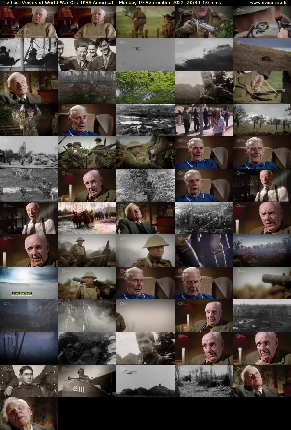 The Last Voices of World War One (PBS America) Monday 19 September 2022 20:30 - 21:20