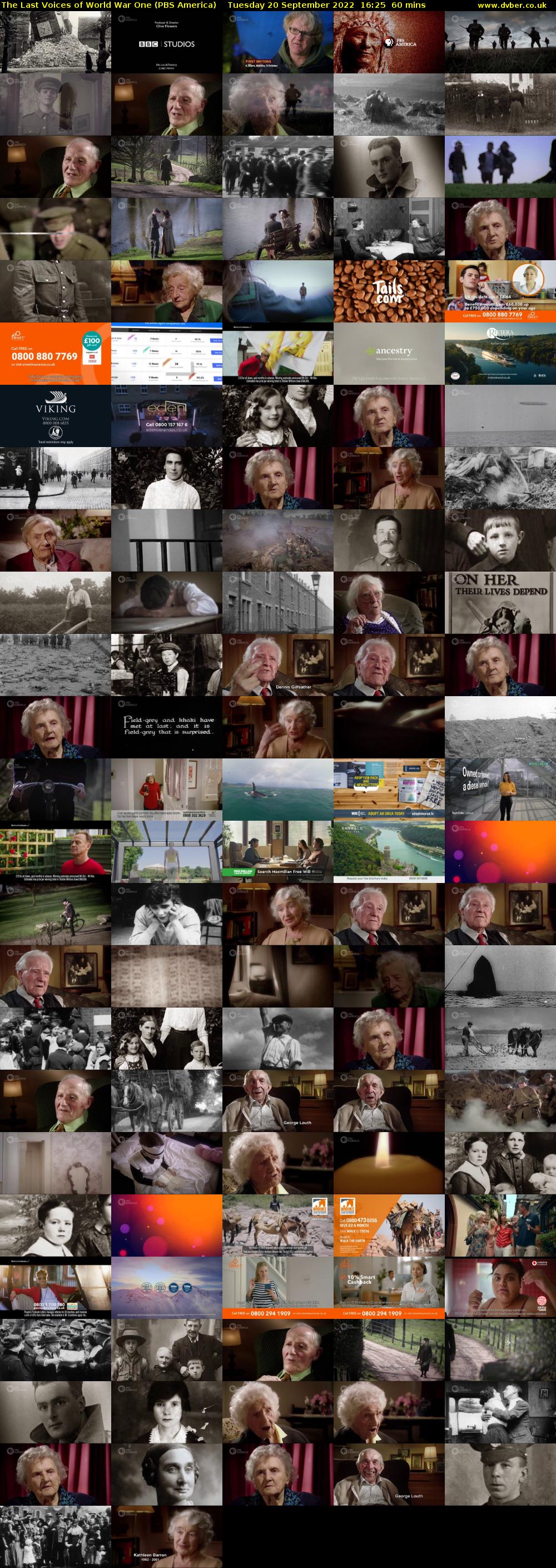 The Last Voices of World War One (PBS America) Tuesday 20 September 2022 16:25 - 17:25