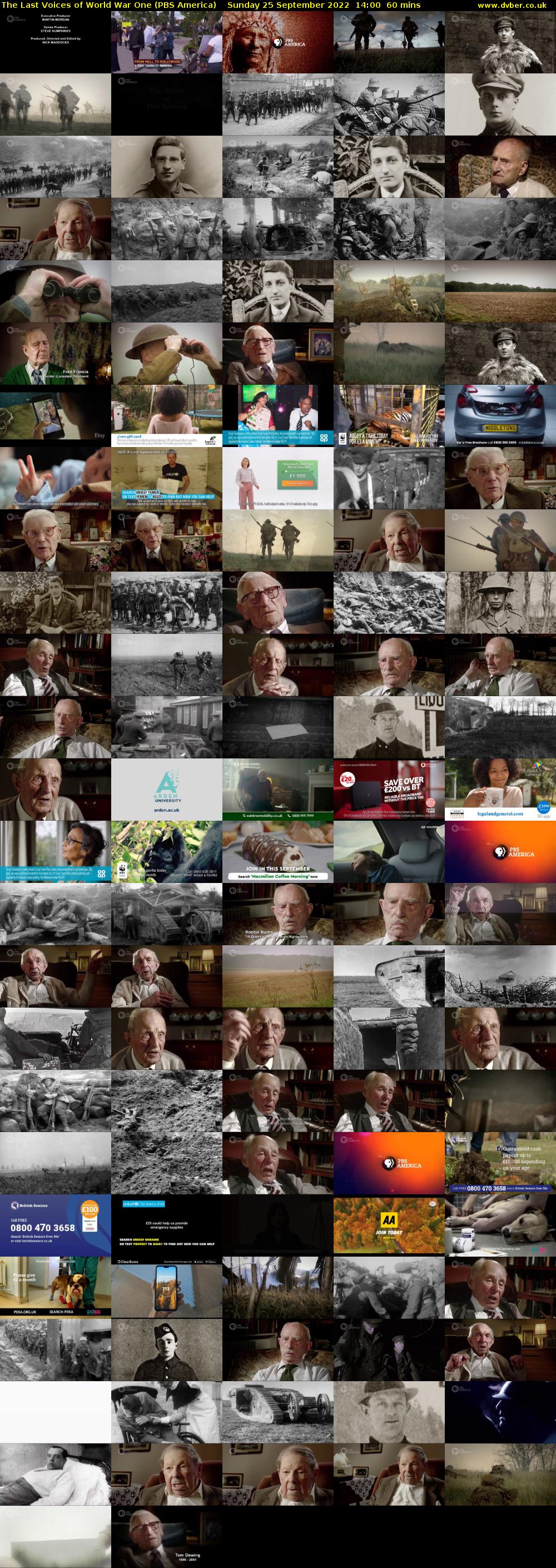 The Last Voices of World War One (PBS America) Sunday 25 September 2022 14:00 - 15:00