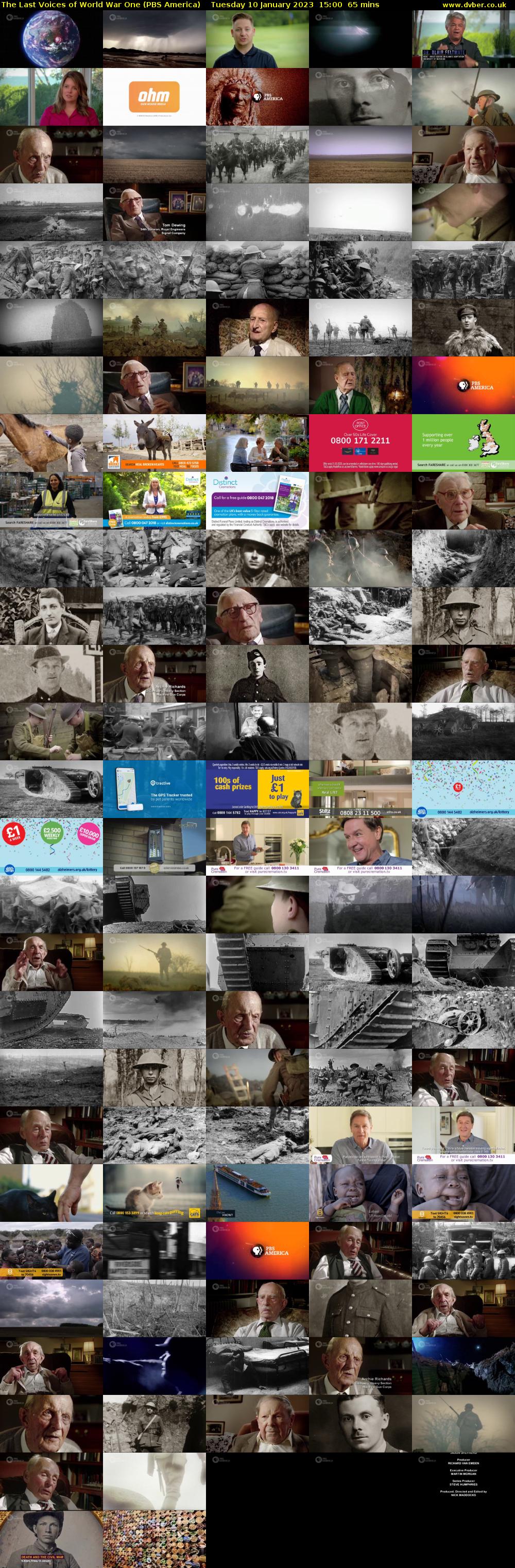 The Last Voices of World War One (PBS America) Tuesday 10 January 2023 15:00 - 16:05