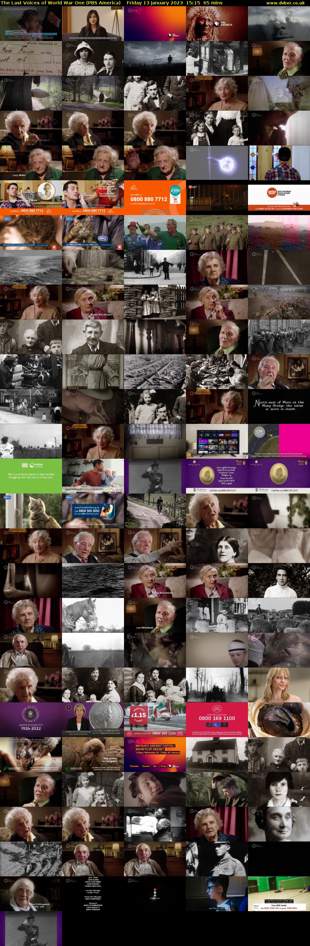 The Last Voices of World War One (PBS America) Friday 13 January 2023 15:15 - 16:20