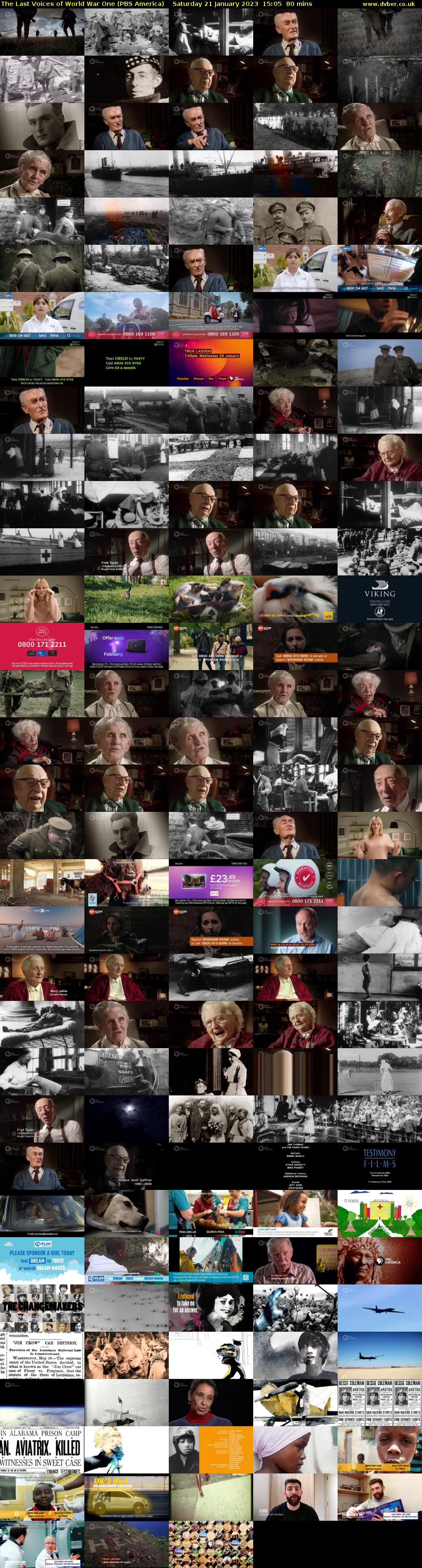 The Last Voices of World War One (PBS America) Saturday 21 January 2023 15:05 - 16:25