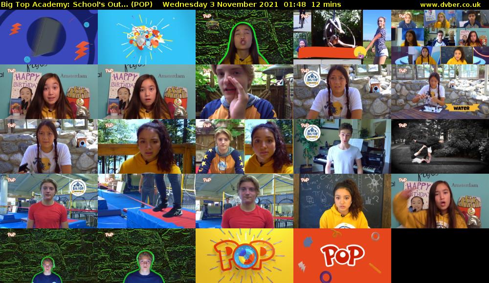Big Top Academy: School's Out... (POP) Wednesday 3 November 2021 01:48 - 02:00