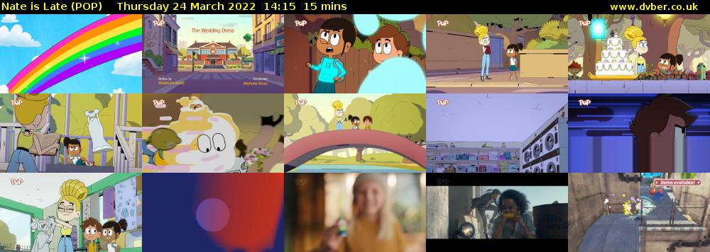 Nate is Late (POP) Thursday 24 March 2022 14:15 - 14:30