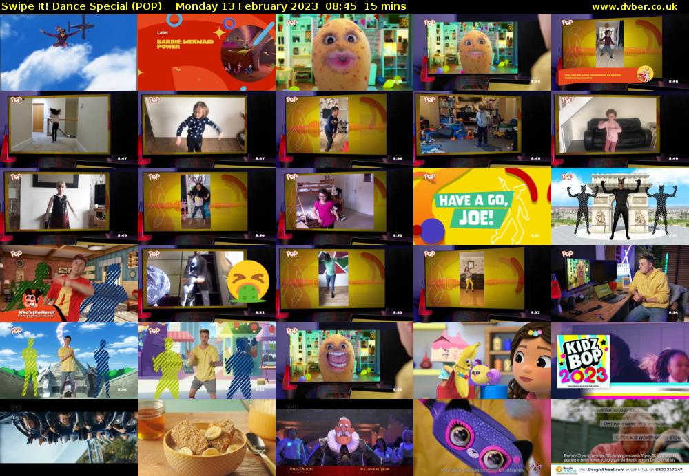 Swipe It! Dance Special (POP) Monday 13 February 2023 08:45 - 09:00