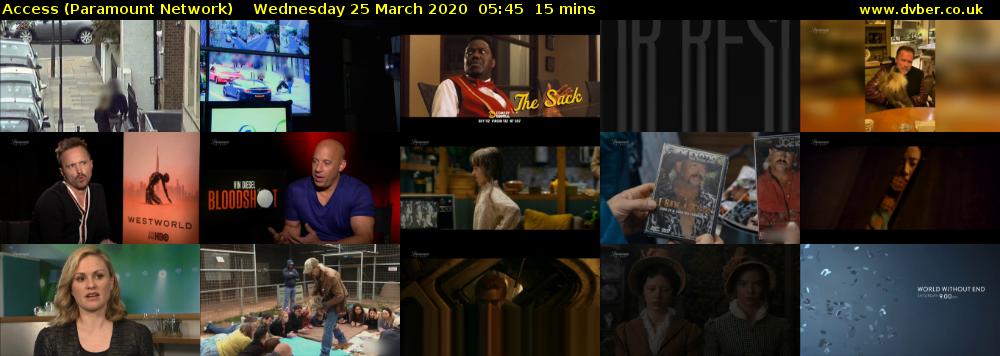 Access (Paramount Network) Wednesday 25 March 2020 05:45 - 06:00